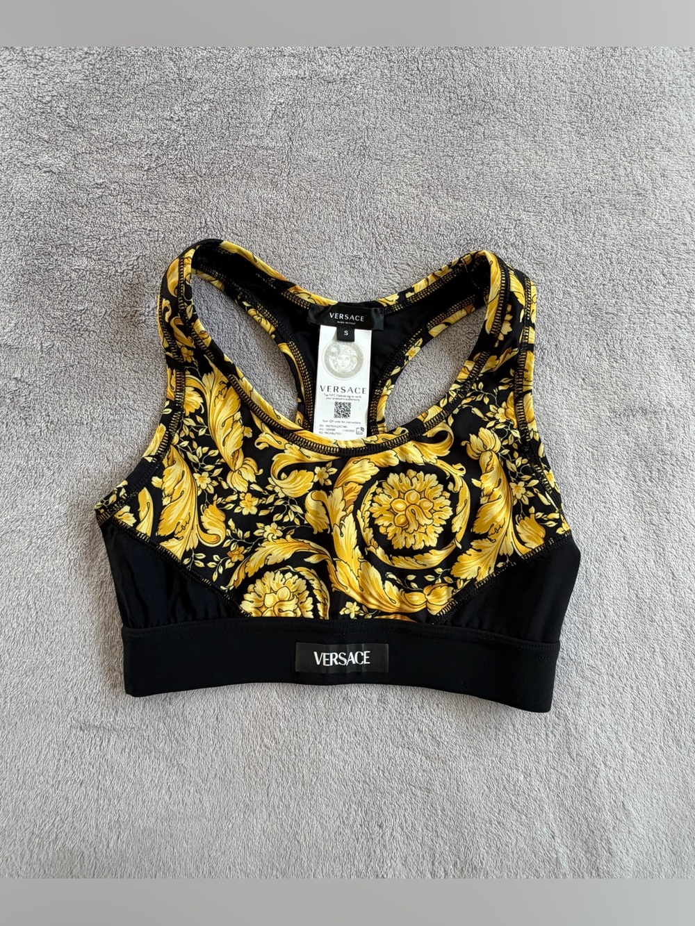 Versace Black & Gold Baroque Logo Top Size S